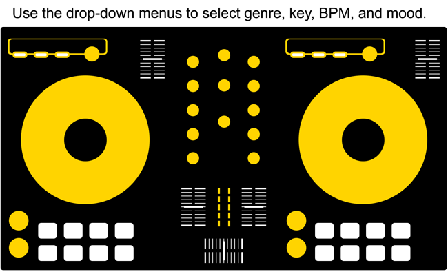 Use the drop-down menus to select genre, key, BPM, and mood.